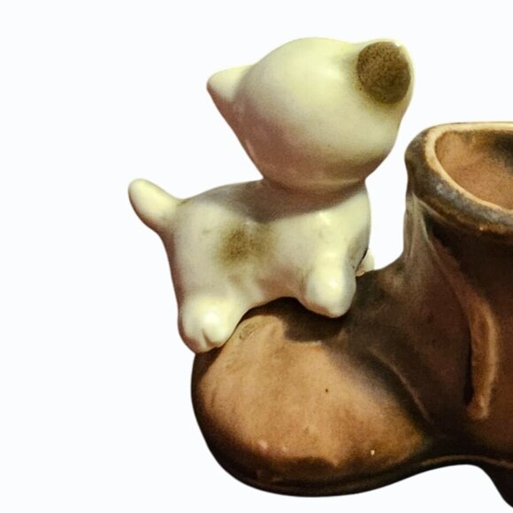 Antique Mid Century Enesco Kitten on Boot Mini Planter Toothpick Holder Trinket - Picture 7 of 11